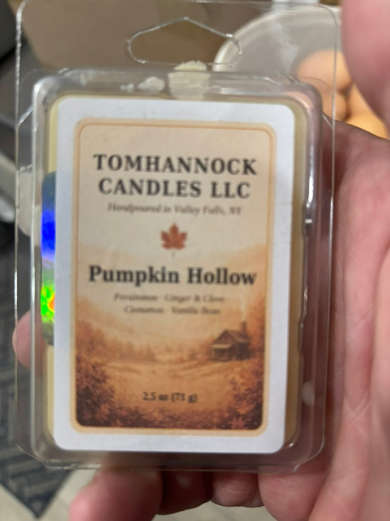 Pumpkin Hollow wax melt in its labeled clamshell packaging